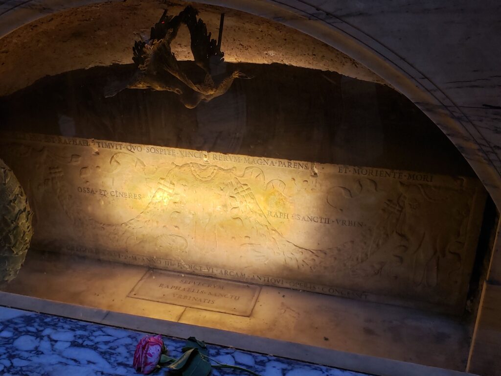 The Tomb of the Renaissance painter Raphael inside the Pantheon.