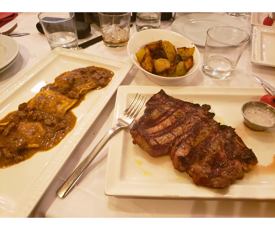 Bistecca alla Fiorentina and ravioli