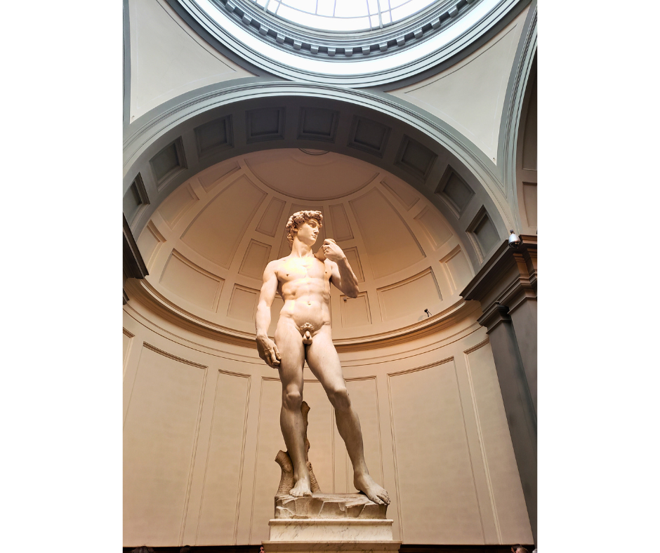 The full-body shot of Michelangelo's David under the dome