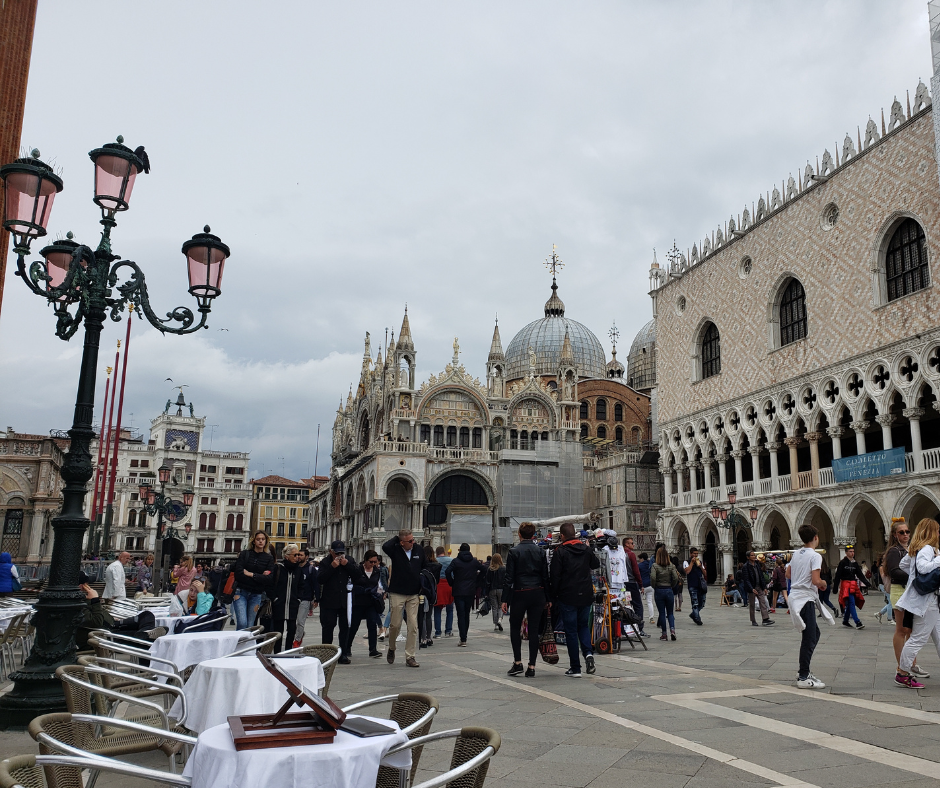 The empty tourist cafe tables in St. Mark's